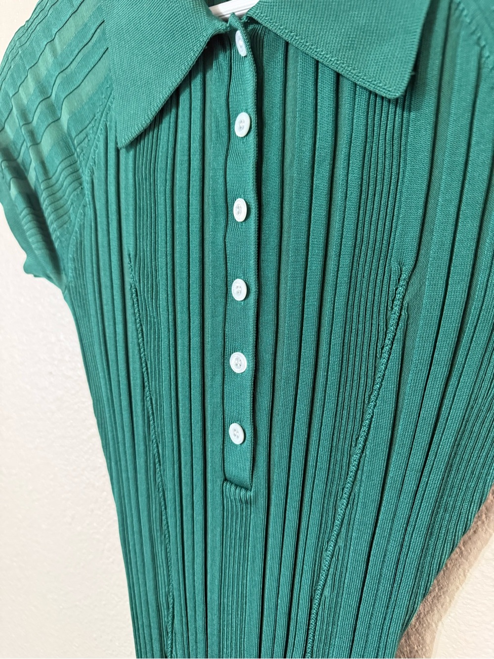 Fleur du Mal Ribbed Collar Button Neck Polo Bodysuit Lucky Green Size Large - Picture 8 of 8